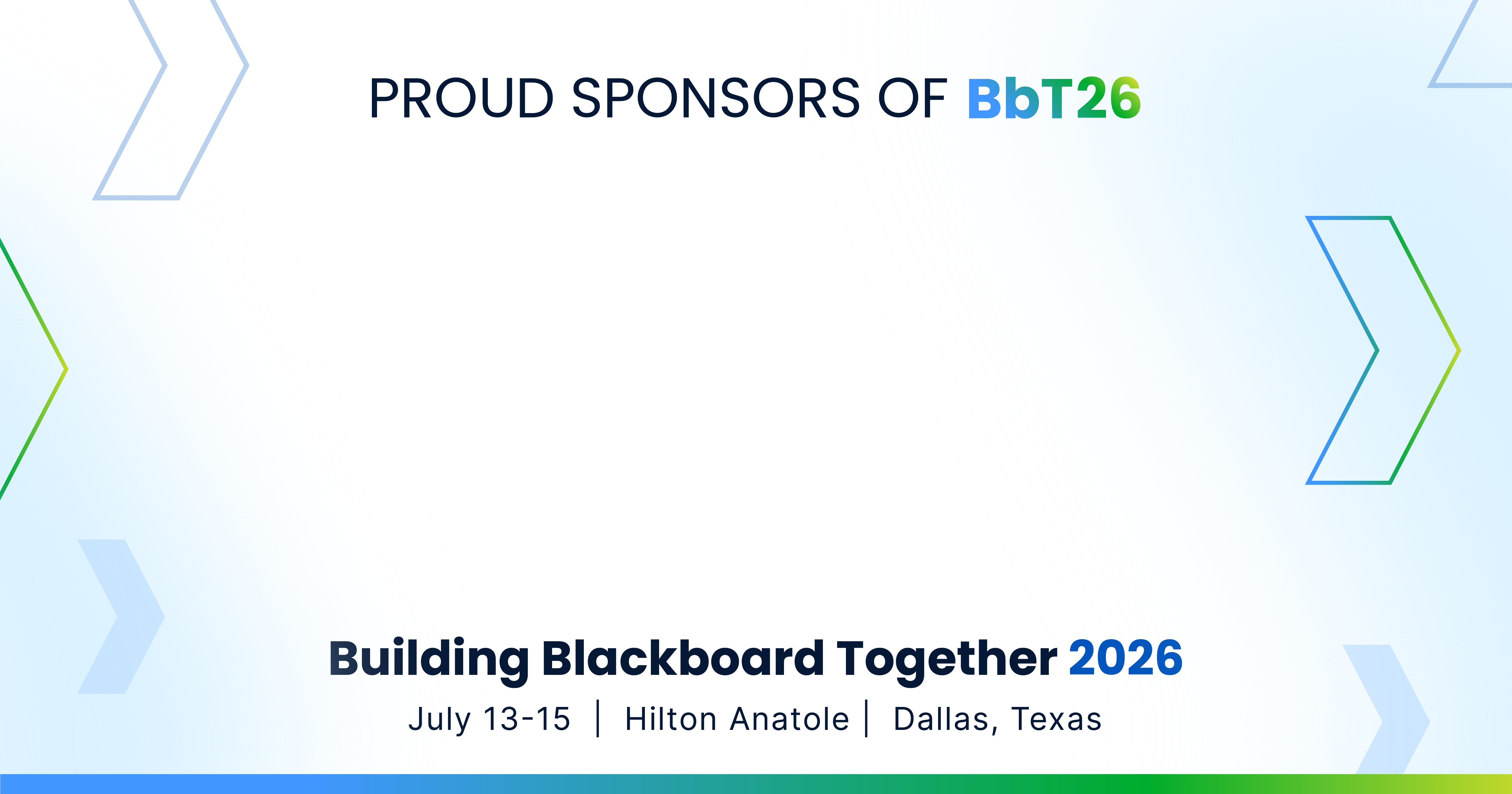 Landscape social tile in the light BbT motif with the text: Proud Sponsors of Bbt2026 - Building Blackboard Together 2026, July 13-15, Hilton Anatole, Dallas TX